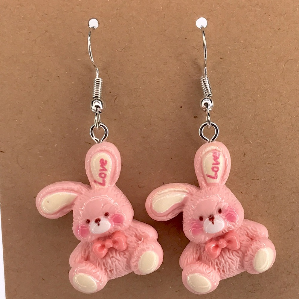 Pink Bunny Earrings Fashion Jewelry - Picture 4 of 4